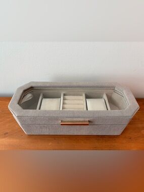 SANZIE 🆕 Velvet Fabric Jewelry Organizer Box with glass top and handle